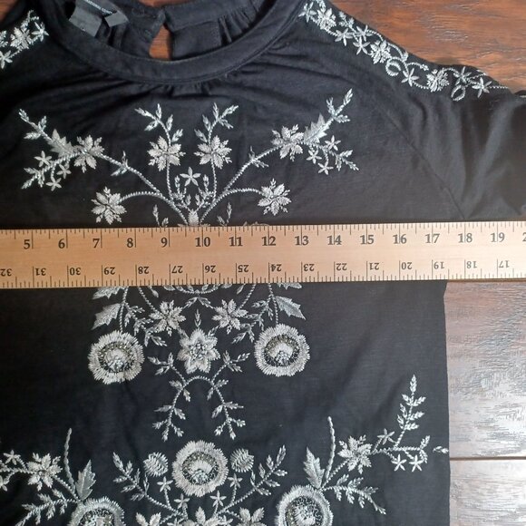 INC Boho Top Womens Small Embroidered Floral Cold Shoulder Beaded Peasant - Picture 9 of 9